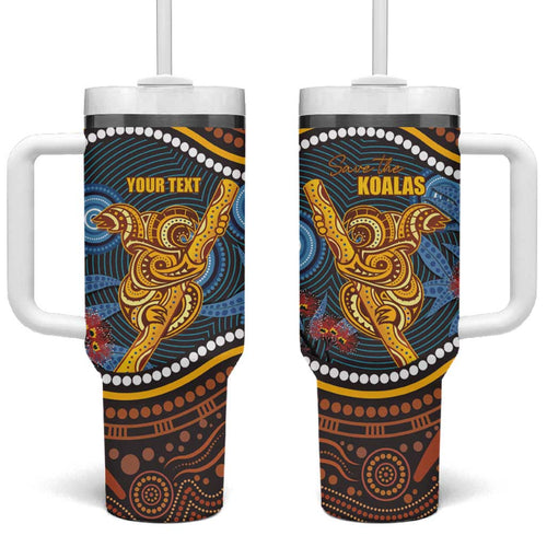 Aboriginal Dot Painting Koala Bear Personalised Tumbler With Handle Aussie Eucalyptus Caesia Flowers