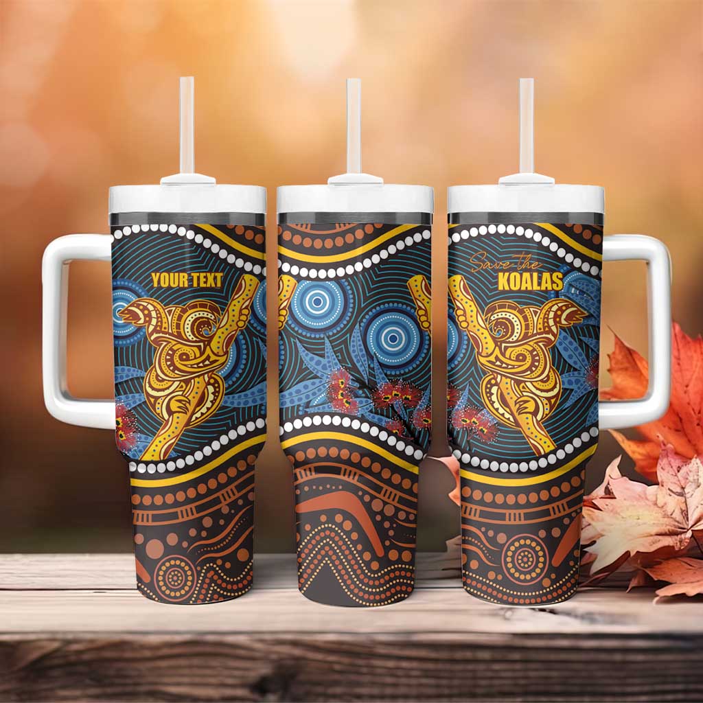 Aboriginal Dot Painting Koala Bear Personalised Tumbler With Handle Aussie Eucalyptus Caesia Flowers