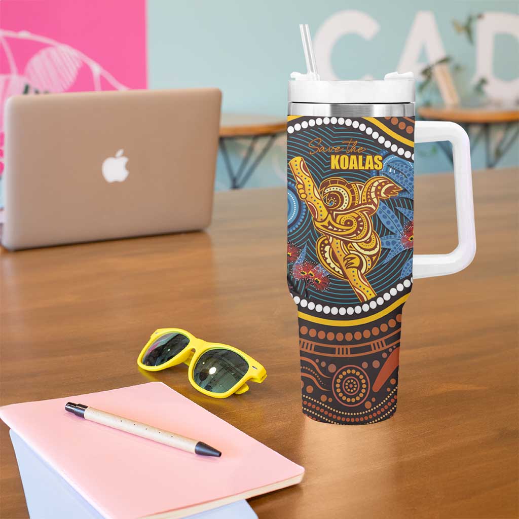 Aboriginal Dot Painting Koala Bear Personalised Tumbler With Handle Aussie Eucalyptus Caesia Flowers
