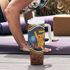Aboriginal Dot Painting Koala Bear Personalised Tumbler With Handle Aussie Eucalyptus Caesia Flowers