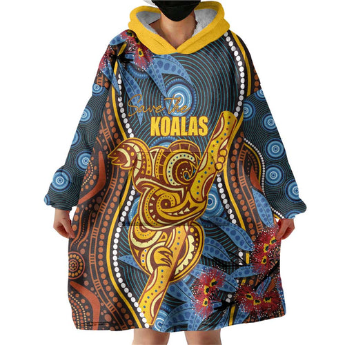 Aboriginal Dot Painting Koala Bear Personalised Wearable Blanket Hoodie Aussie Eucalyptus Caesia Flowers