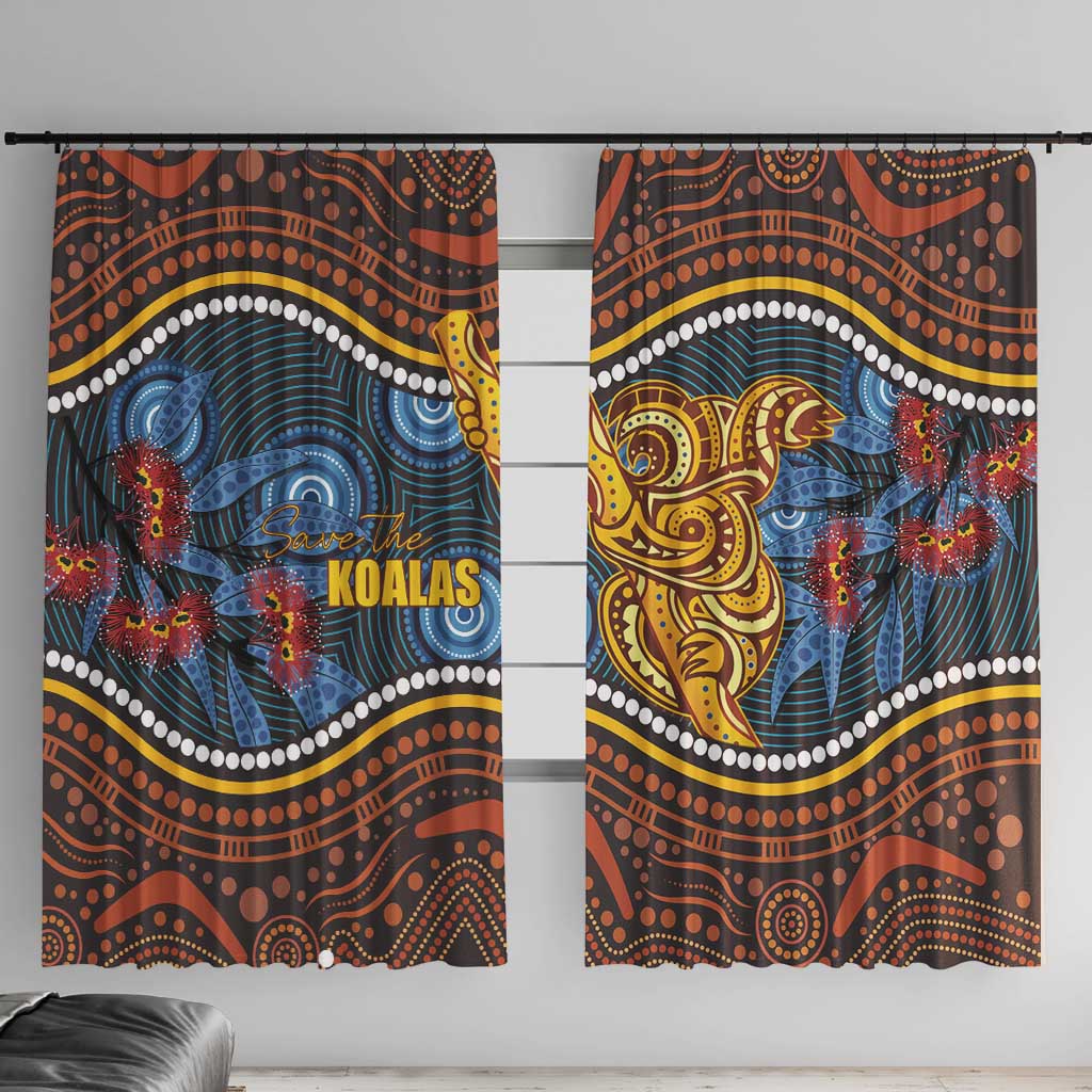Aboriginal Dot Painting Koala Bear Window Curtain Aussie Eucalyptus Caesia Flowers