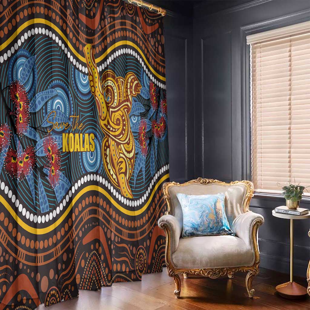Aboriginal Dot Painting Koala Bear Window Curtain Aussie Eucalyptus Caesia Flowers