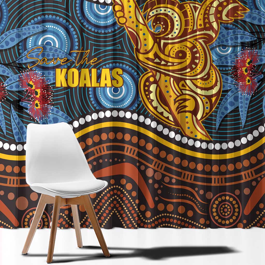 Aboriginal Dot Painting Koala Bear Window Curtain Aussie Eucalyptus Caesia Flowers