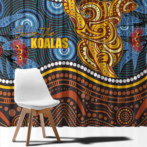 Aboriginal Dot Painting Koala Bear Window Curtain Aussie Eucalyptus Caesia Flowers