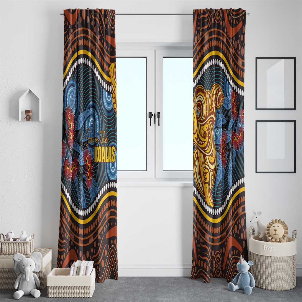 Aboriginal Dot Painting Koala Bear Window Curtain Aussie Eucalyptus Caesia Flowers