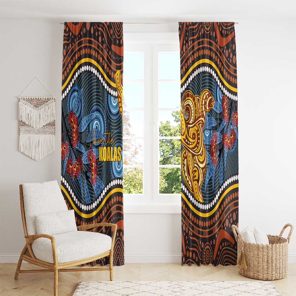 Aboriginal Dot Painting Koala Bear Window Curtain Aussie Eucalyptus Caesia Flowers