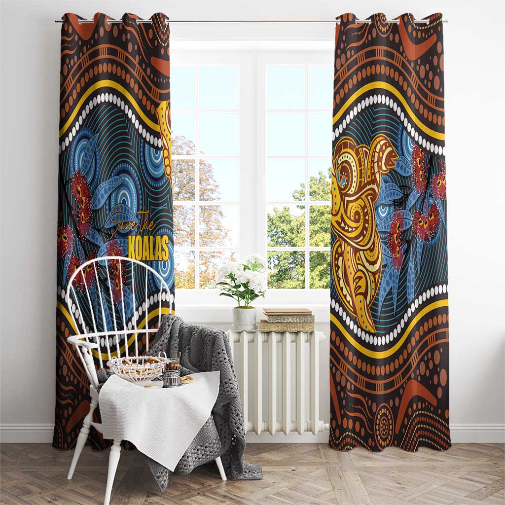 Aboriginal Dot Painting Koala Bear Window Curtain Aussie Eucalyptus Caesia Flowers