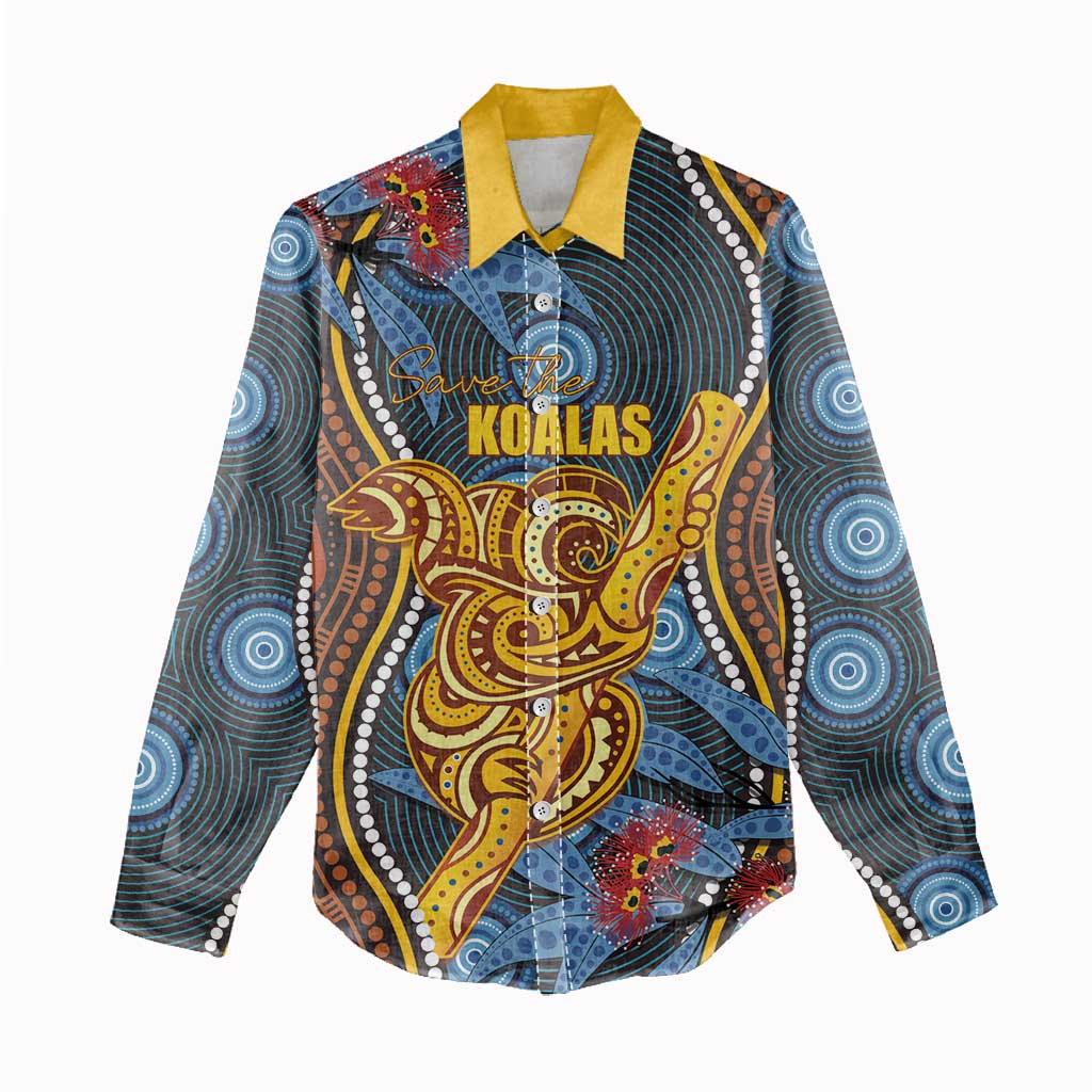 Aboriginal Dot Painting Koala Bear Personalised Women Casual Shirt Aussie Eucalyptus Caesia Flowers