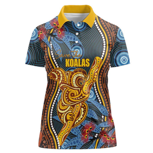 Aboriginal Dot Painting Koala Bear Personalised Women Polo Shirt Aussie Eucalyptus Caesia Flowers