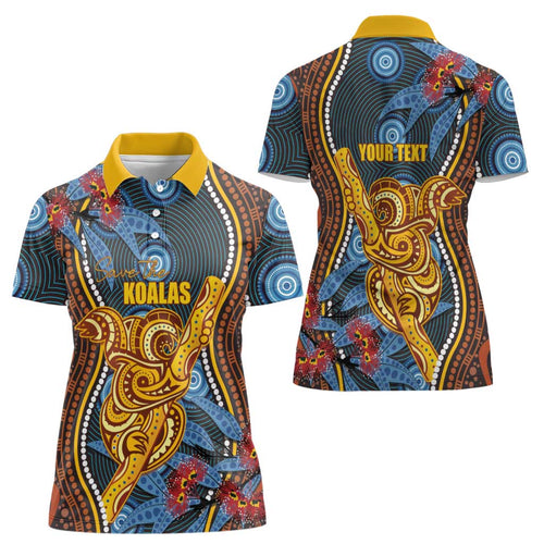 Aboriginal Dot Painting Koala Bear Personalised Women Polo Shirt Aussie Eucalyptus Caesia Flowers