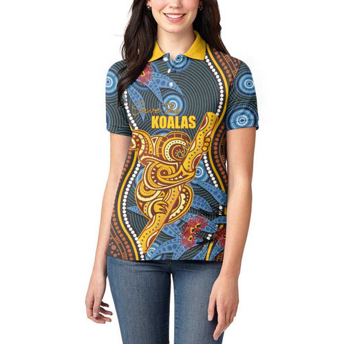 Aboriginal Dot Painting Koala Bear Personalised Women Polo Shirt Aussie Eucalyptus Caesia Flowers