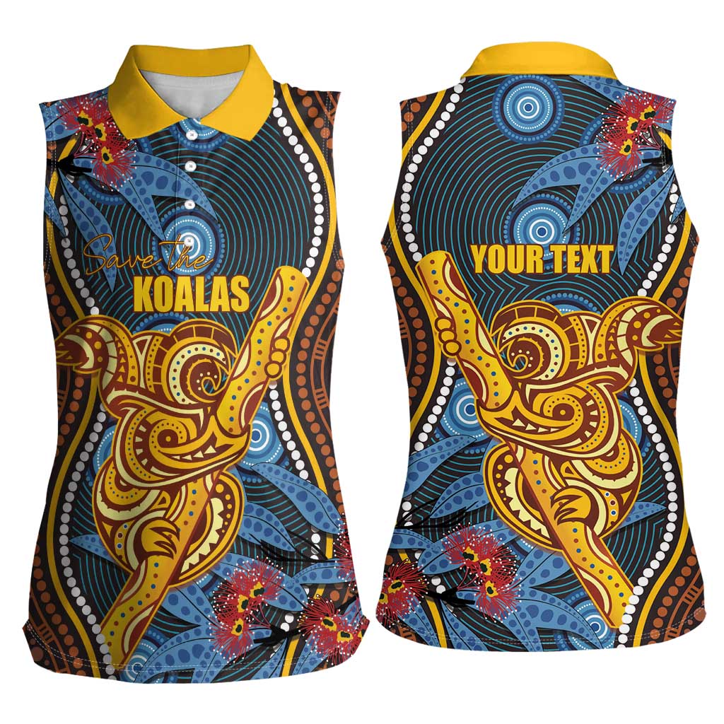 Aboriginal Dot Painting Koala Bear Personalised Women Sleeveless Polo Shirt Aussie Eucalyptus Caesia Flowers