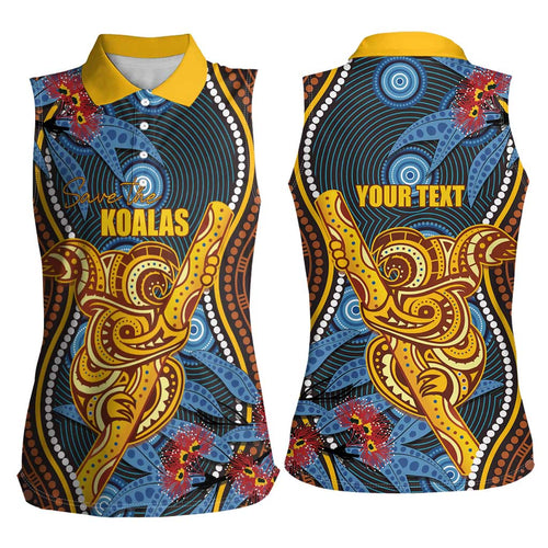 Aboriginal Dot Painting Koala Bear Personalised Women Sleeveless Polo Shirt Aussie Eucalyptus Caesia Flowers