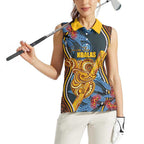 Aboriginal Dot Painting Koala Bear Personalised Women Sleeveless Polo Shirt Aussie Eucalyptus Caesia Flowers