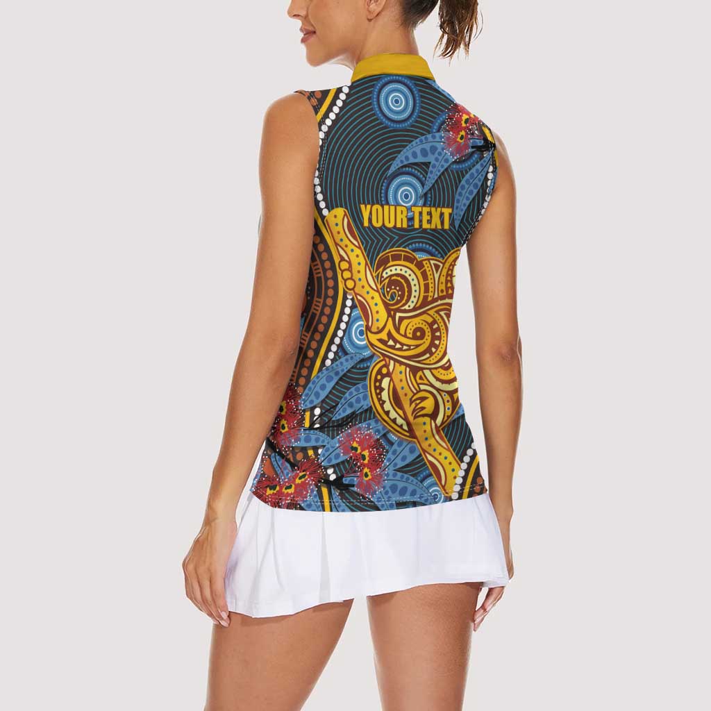 Aboriginal Dot Painting Koala Bear Personalised Women Sleeveless Polo Shirt Aussie Eucalyptus Caesia Flowers