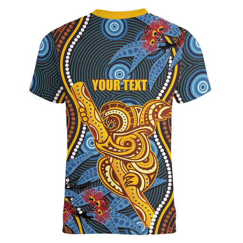 Aboriginal Dot Painting Koala Bear Personalised Women V-Neck T-Shirt Aussie Eucalyptus Caesia Flowers