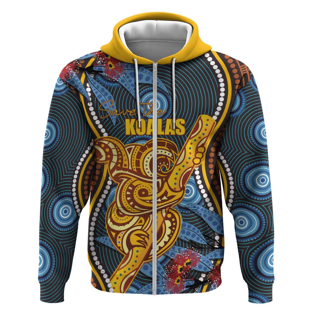 Aboriginal Dot Painting Koala Bear Personalised Zip Hoodie Aussie Eucalyptus Caesia Flowers