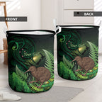 Kiwi New Zealand Personalised Laundry Basket Aotearoa Map Silver Fern Koru Pattern
