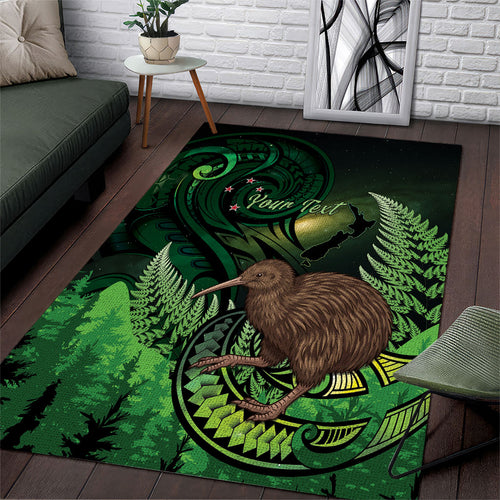 Kiwi New Zealand Personalised Area Rug Aotearoa Map Silver Fern Koru Pattern