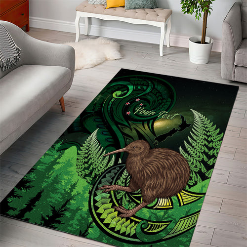 Kiwi New Zealand Personalised Area Rug Aotearoa Map Silver Fern Koru Pattern