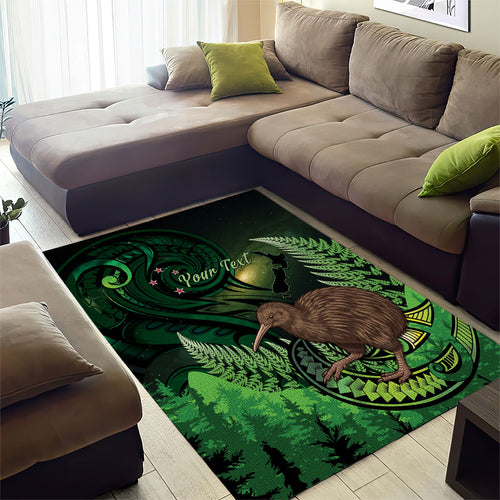 Kiwi New Zealand Personalised Area Rug Aotearoa Map Silver Fern Koru Pattern