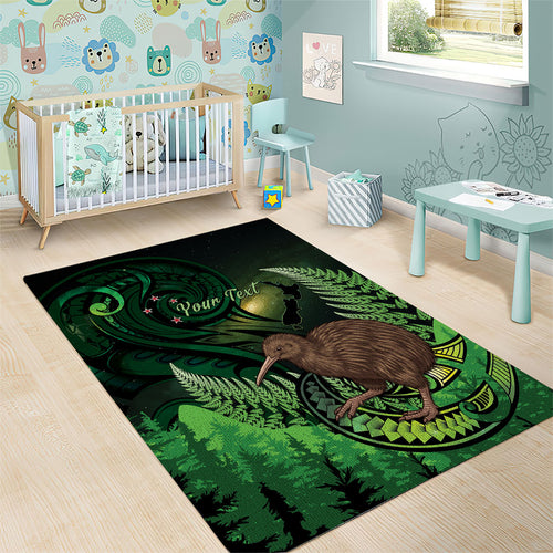 Kiwi New Zealand Personalised Area Rug Aotearoa Map Silver Fern Koru Pattern