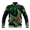 Kiwi New Zealand Personalised Baseball Jacket Aotearoa Map Silver Fern Koru Pattern