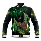 Kiwi New Zealand Personalised Baseball Jacket Aotearoa Map Silver Fern Koru Pattern