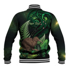 Kiwi New Zealand Personalised Baseball Jacket Aotearoa Map Silver Fern Koru Pattern
