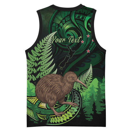 Kiwi New Zealand Personalised Basketball Jersey Aotearoa Map Silver Fern Koru Pattern