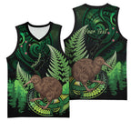 Kiwi New Zealand Personalised Basketball Jersey Aotearoa Map Silver Fern Koru Pattern