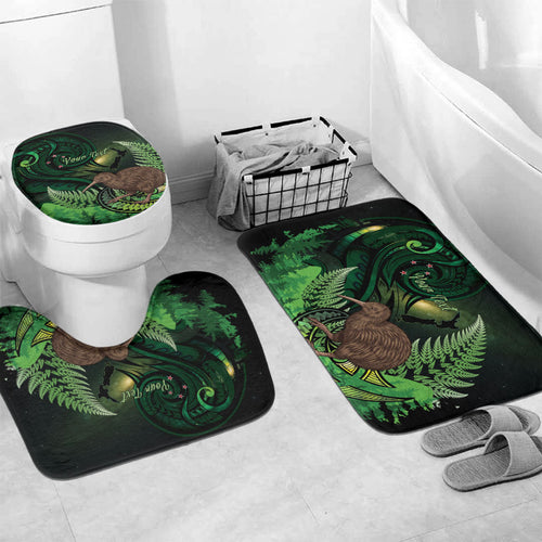 Kiwi New Zealand Personalised Bathroom Set Aotearoa Map Silver Fern Koru Pattern