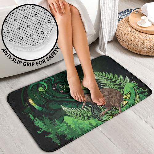Kiwi New Zealand Personalised Bathroom Set Aotearoa Map Silver Fern Koru Pattern