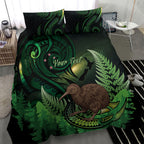 Kiwi New Zealand Personalised Bedding Set Aotearoa Map Silver Fern Koru Pattern