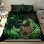 Kiwi New Zealand Personalised Bedding Set Aotearoa Map Silver Fern Koru Pattern
