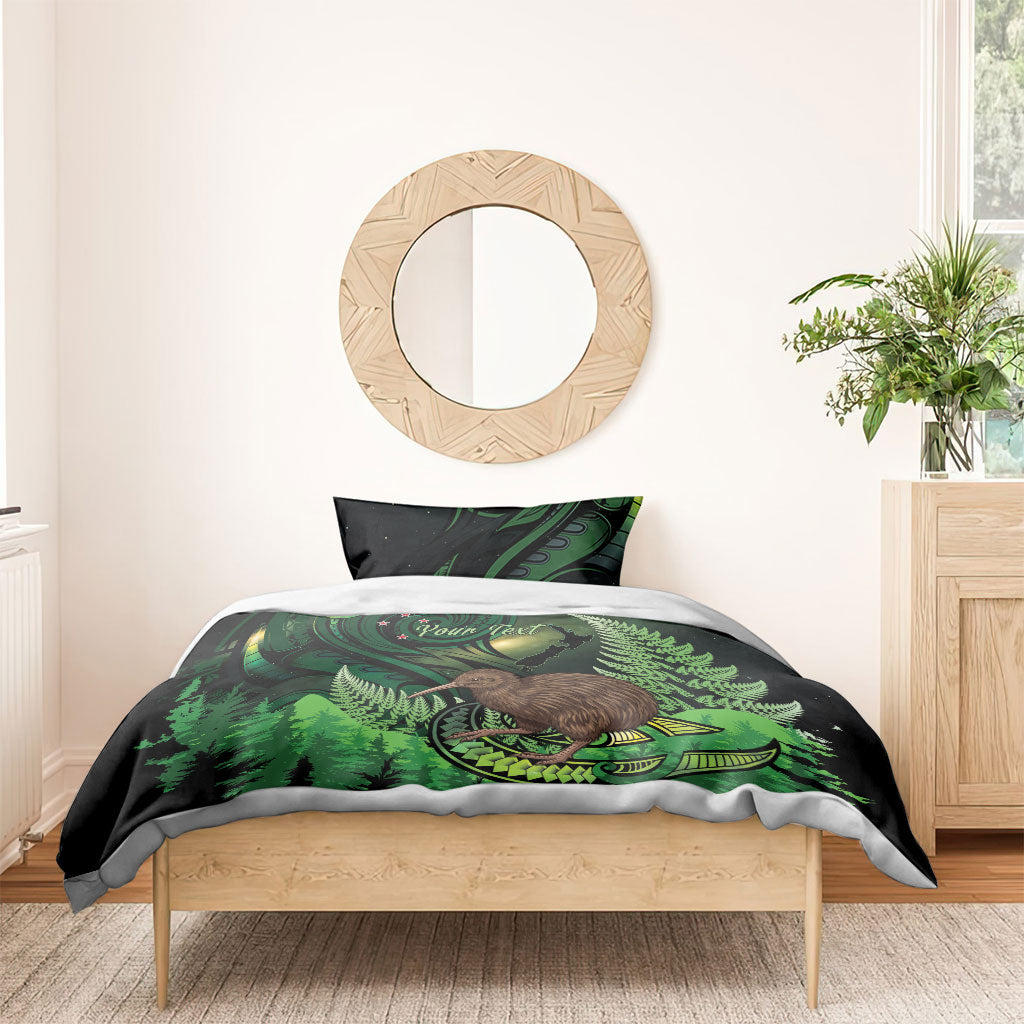 Kiwi New Zealand Personalised Bedding Set Aotearoa Map Silver Fern Koru Pattern