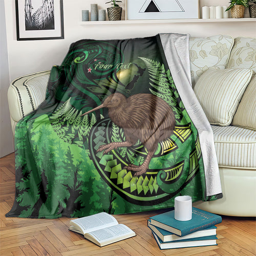 Kiwi New Zealand Personalised Blanket Aotearoa Map Silver Fern Koru Pattern