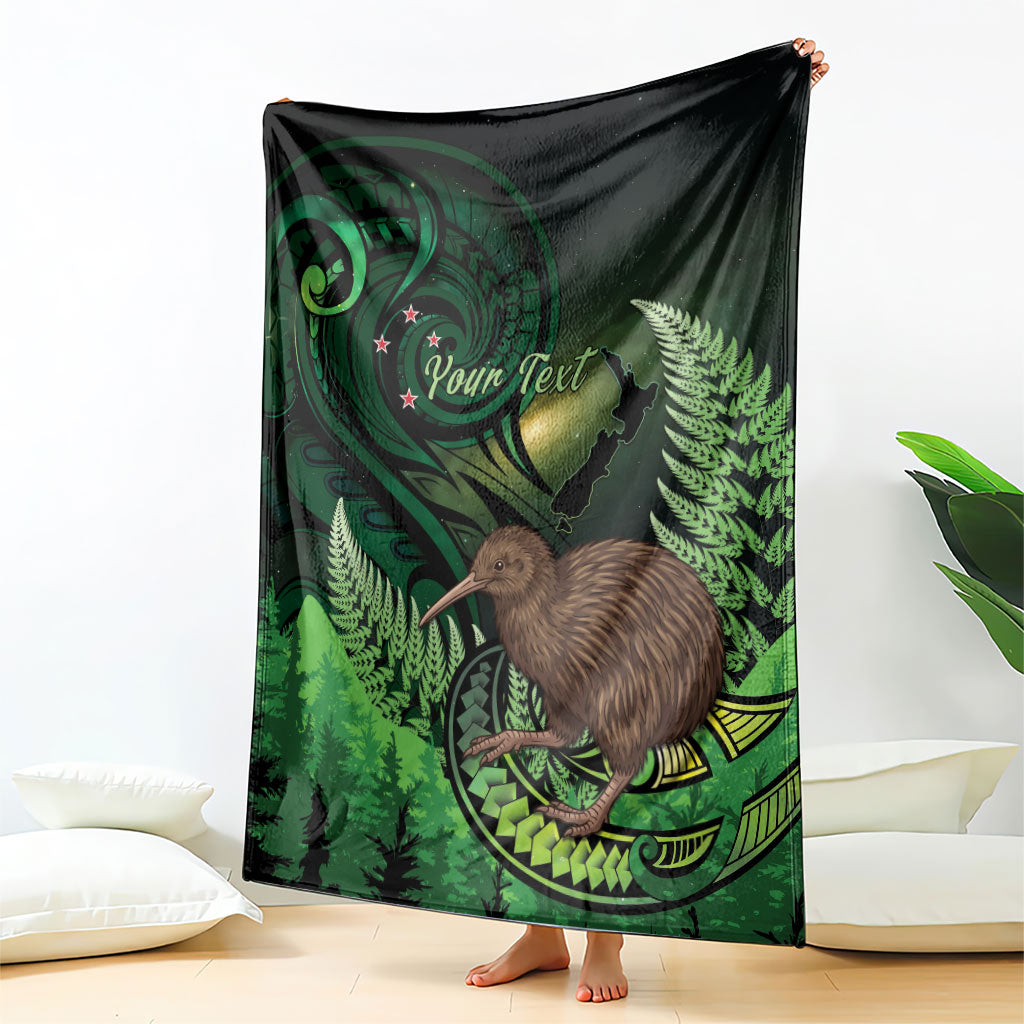 Kiwi New Zealand Personalised Blanket Aotearoa Map Silver Fern Koru Pattern