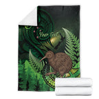 Kiwi New Zealand Personalised Blanket Aotearoa Map Silver Fern Koru Pattern