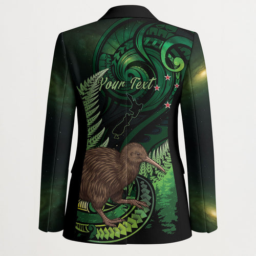 Kiwi New Zealand Personalised Blazer Aotearoa Map Silver Fern Koru Pattern