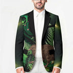 Kiwi New Zealand Personalised Blazer Aotearoa Map Silver Fern Koru Pattern