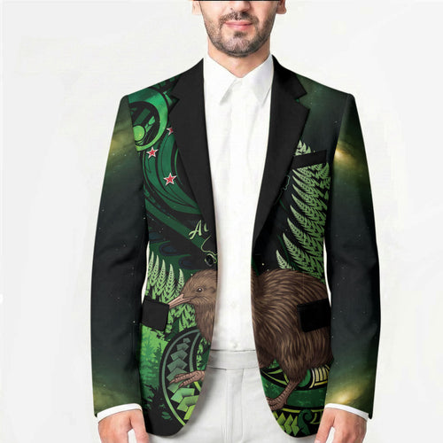 Kiwi New Zealand Personalised Blazer Aotearoa Map Silver Fern Koru Pattern