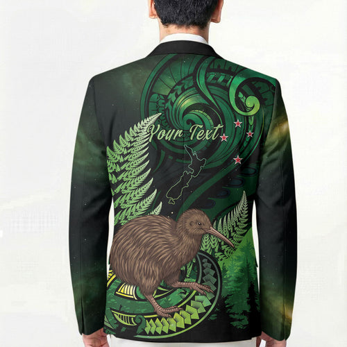 Kiwi New Zealand Personalised Blazer Aotearoa Map Silver Fern Koru Pattern