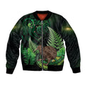 Kiwi New Zealand Personalised Bomber Jacket Aotearoa Map Silver Fern Koru Pattern