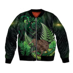 Kiwi New Zealand Personalised Bomber Jacket Aotearoa Map Silver Fern Koru Pattern