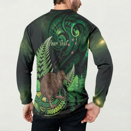 Kiwi New Zealand Personalised Button Sweatshirt Aotearoa Map Silver Fern Koru Pattern