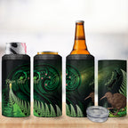Kiwi New Zealand Personalised 4 in 1 Can Cooler Tumbler Aotearoa Map Silver Fern Koru Pattern