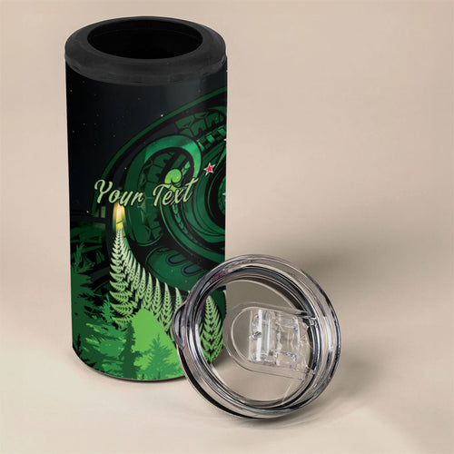 Kiwi New Zealand Personalised 4 in 1 Can Cooler Tumbler Aotearoa Map Silver Fern Koru Pattern