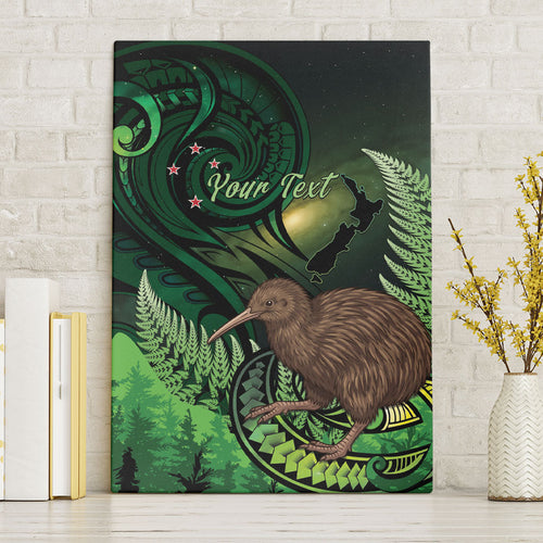 Kiwi New Zealand Personalised Canvas Wall Art Aotearoa Map Silver Fern Koru Pattern